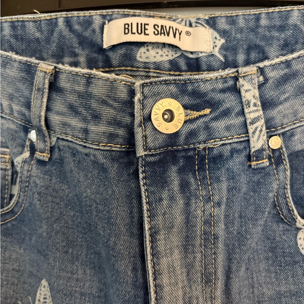 Blue Sky Women's Boyfriend Jeans with White Butterfly Print - Blue Denim - Picture 4 of 5